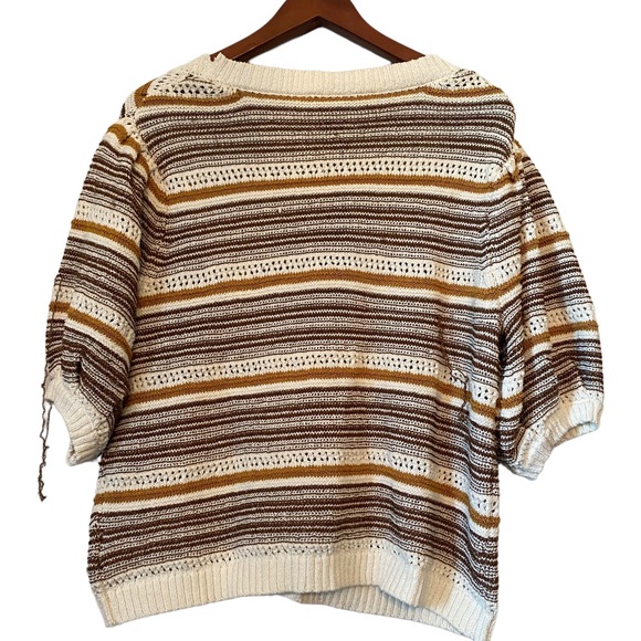 House of Harlow 1960 Puff Sleeve Cropped Neutral Striped Knit Cardigan S… - Picture 3 of 16